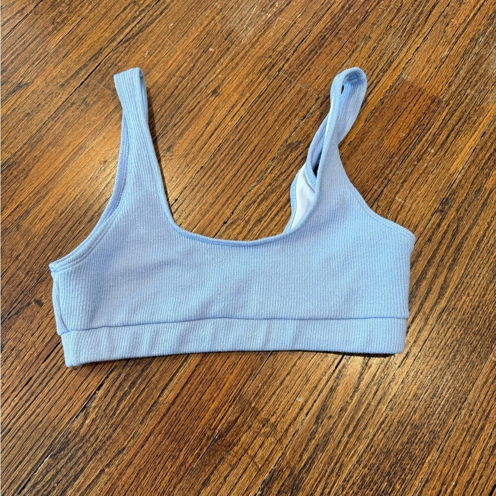 Light Blue Ribbed Women's Bathing Suit top- SHEIN